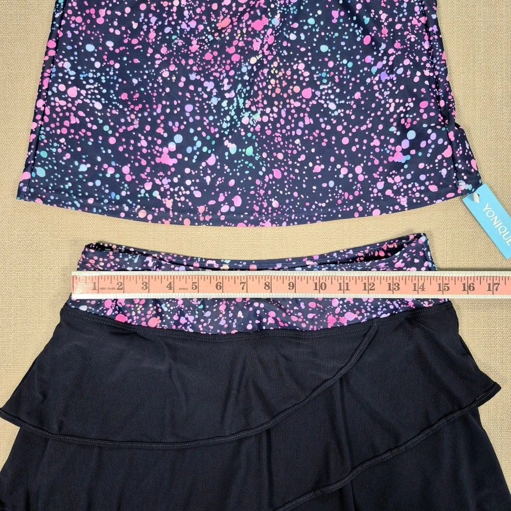 Yonique Womens Tankini Swimsuit Skirt Set Paint Splatter Navy Pink Size‎ M NWT
